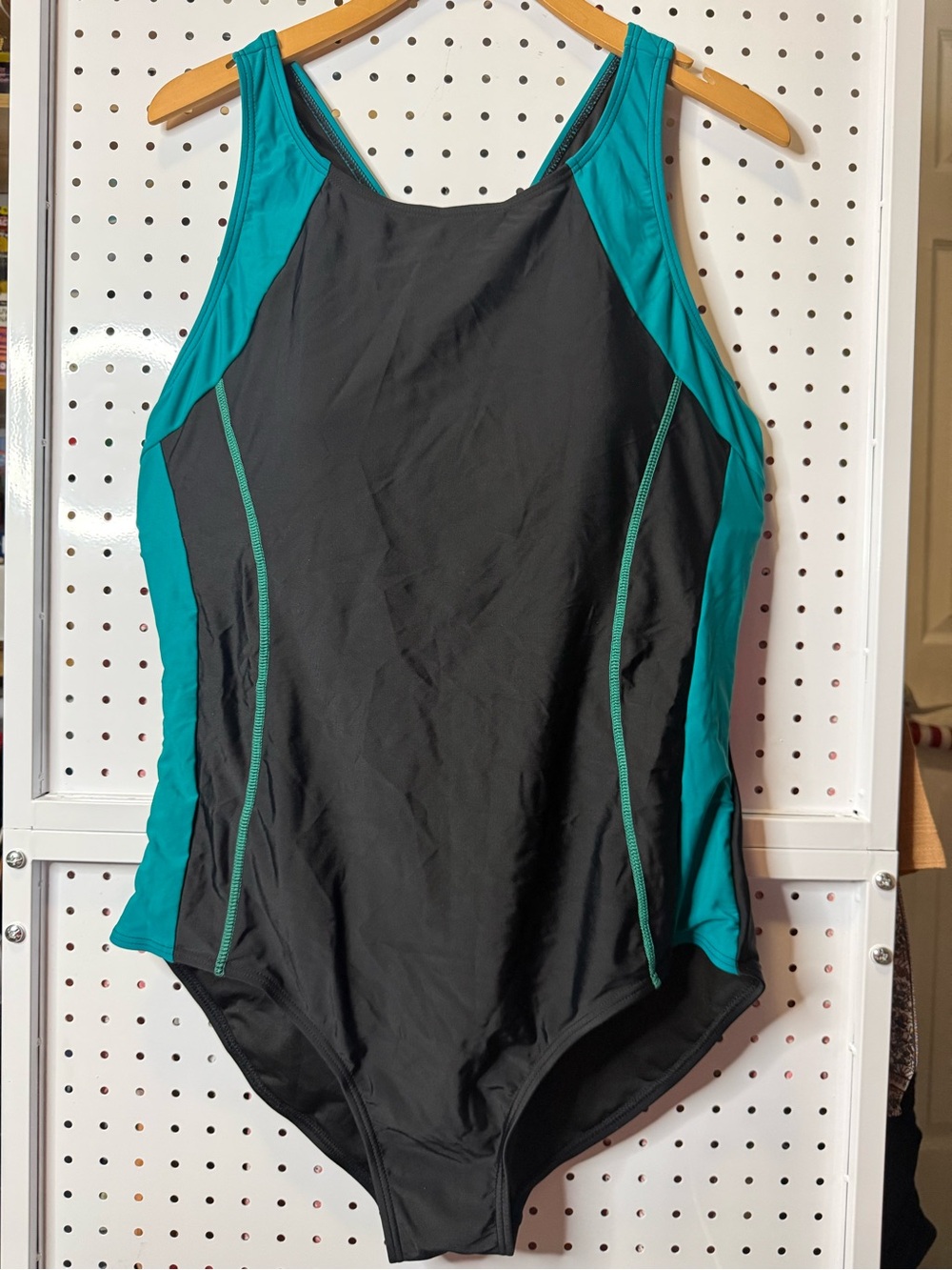 Classic Black One-Piece Swimsuit with Teal Panels